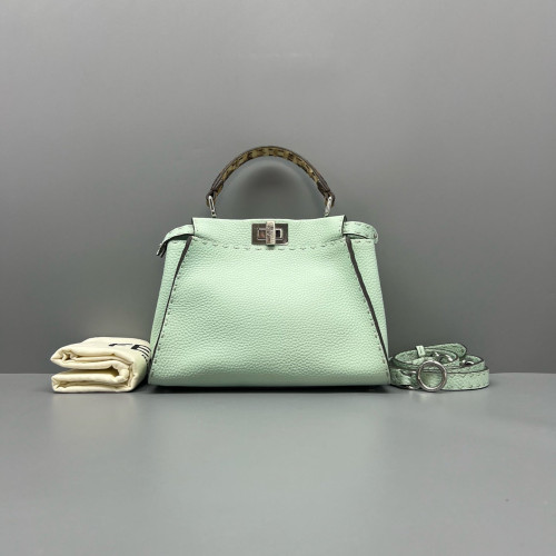 Fendi Peekaboo Mini Grained Calfskin Snakeskin Green