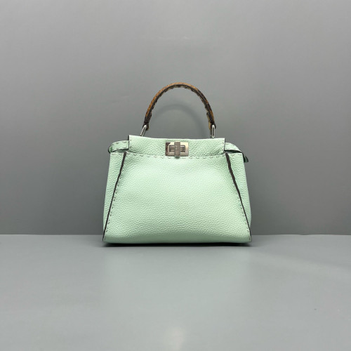Fendi Peekaboo Mini Grained Calfskin Snakeskin Green