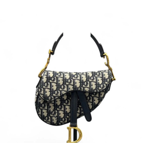 Dior Small Saddle Bag Oblique Beige Navy