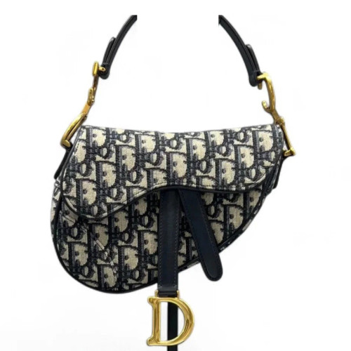 Dior Small Saddle Bag Oblique Beige Navy