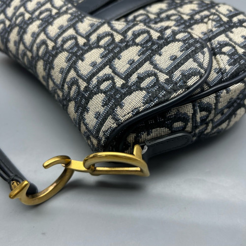Dior Small Saddle Bag Oblique Beige Navy