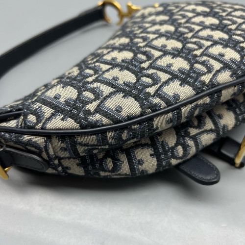 Dior Small Saddle Bag Oblique Beige Navy