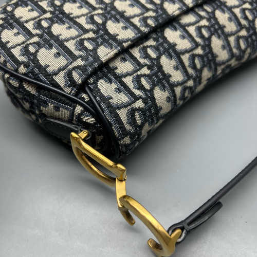 Dior Small Saddle Bag Oblique Beige Navy