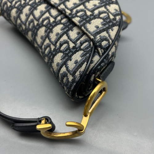 Dior Small Saddle Bag Oblique Beige Navy