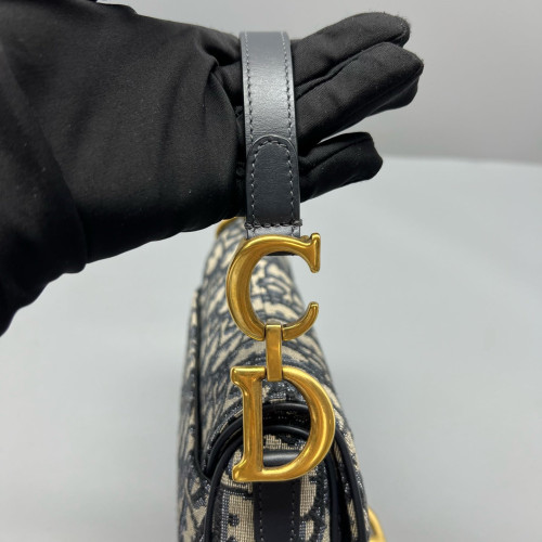 Dior Small Saddle Bag Oblique Beige Navy