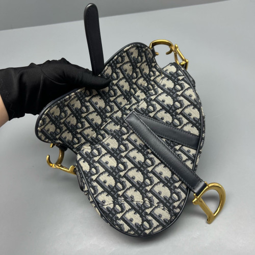 Dior Small Saddle Bag Oblique Beige Navy