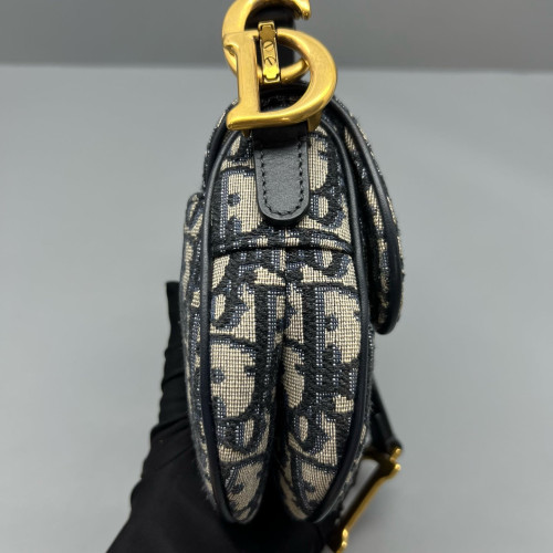 Dior Small Saddle Bag Oblique Beige Navy
