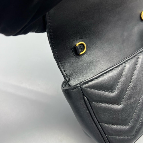 Gucci Chevron Super Mini GG Marmont Chain Wallet Calfskin Black