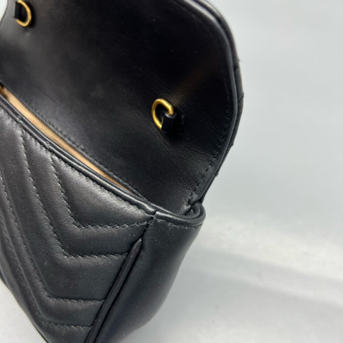 Gucci Chevron Super Mini GG Marmont Chain Wallet Calfskin Black