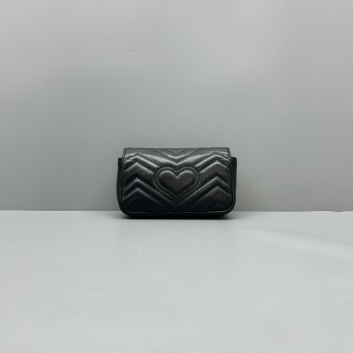 Gucci Chevron Super Mini GG Marmont Chain Wallet Calfskin Black