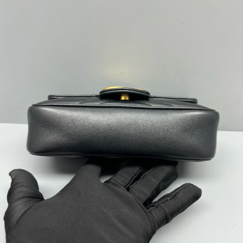 Gucci Chevron Super Mini GG Marmont Chain Wallet Calfskin Black