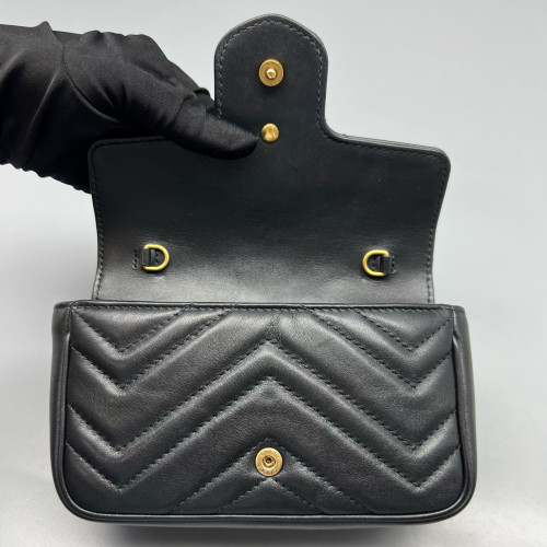 Gucci Chevron Super Mini GG Marmont Chain Wallet Calfskin Black
