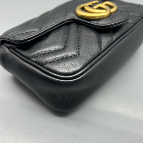 Gucci Chevron Super Mini GG Marmont Chain Wallet Calfskin Black