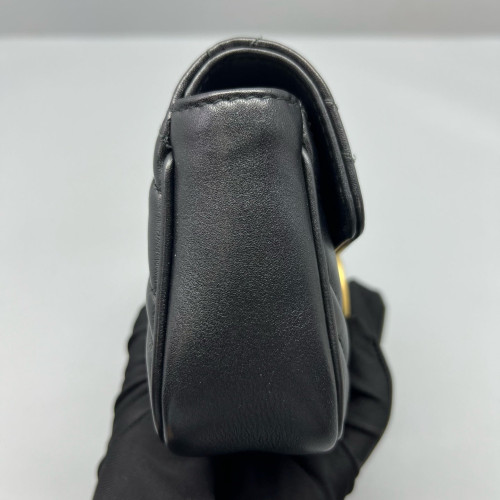 Gucci Chevron Super Mini GG Marmont Chain Wallet Calfskin Black
