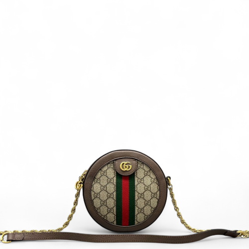 Gucci Mini Ophidia Round Bag GG Supreme Monogram Beige Ebony Gucci Mini Ophidia Round Bag GG Supreme Monogram Beige Ebony