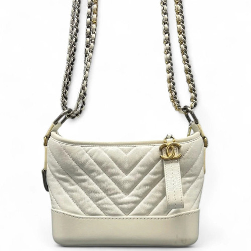 Chanel Quilted Chevron Quilted Small Gabrielle Hobo Calfskin White