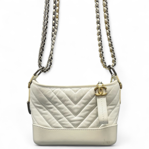 Chanel Quilted Chevron Quilted Small Gabrielle Hobo Calfskin White