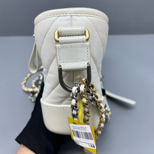 Chanel Quilted Chevron Quilted Small Gabrielle Hobo Calfskin White