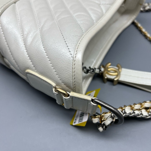 Chanel Quilted Chevron Quilted Small Gabrielle Hobo Calfskin White