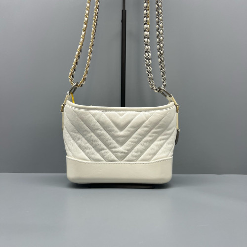 Chanel Quilted Chevron Quilted Small Gabrielle Hobo Calfskin White
