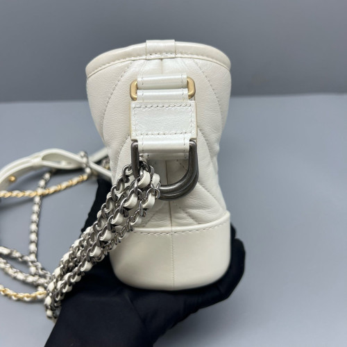 Chanel Quilted Chevron Quilted Small Gabrielle Hobo Calfskin White