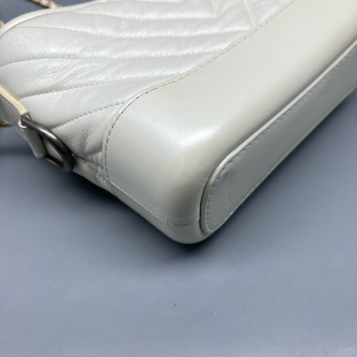 Chanel Quilted Chevron Quilted Small Gabrielle Hobo Calfskin White
