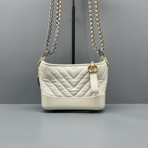 Chanel Quilted Chevron Quilted Small Gabrielle Hobo Calfskin White