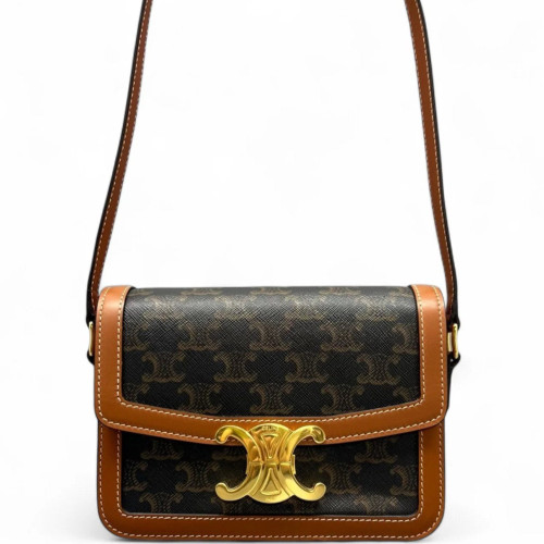 Celine Teen Triomphe Shoulder Bag Triomphe Brown Black Celine Teen Triomphe Shoulder Bag Triomphe Brown Black