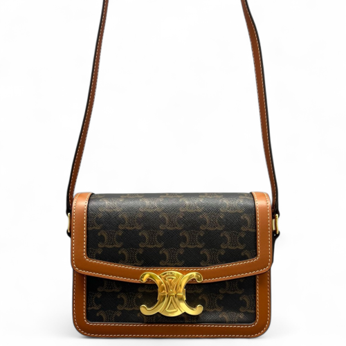 Celine Teen Triomphe Shoulder Bag Triomphe Brown Black Celine Teen Triomphe Shoulder Bag Triomphe Brown Black