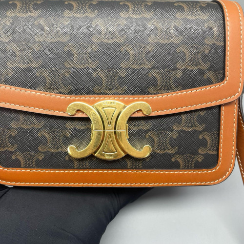 Celine Teen Triomphe Shoulder Bag Triomphe Brown Black Celine Teen Triomphe Shoulder Bag Triomphe Brown Black