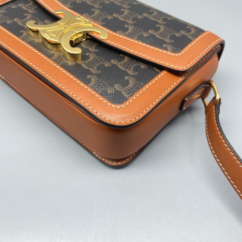 Celine Teen Triomphe Shoulder Bag Triomphe Brown Black Celine Teen Triomphe Shoulder Bag Triomphe Brown Black