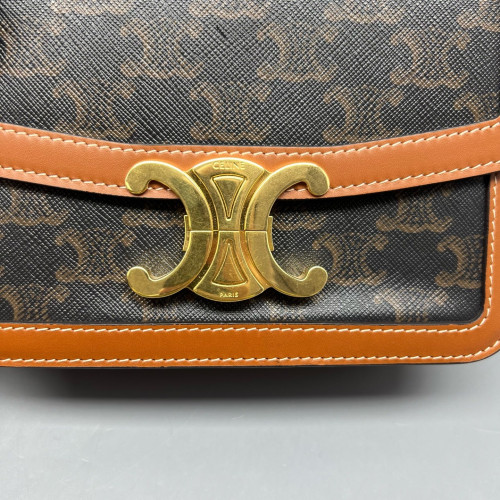 Celine Teen Triomphe Shoulder Bag Triomphe Brown Black Celine Teen Triomphe Shoulder Bag Triomphe Brown Black