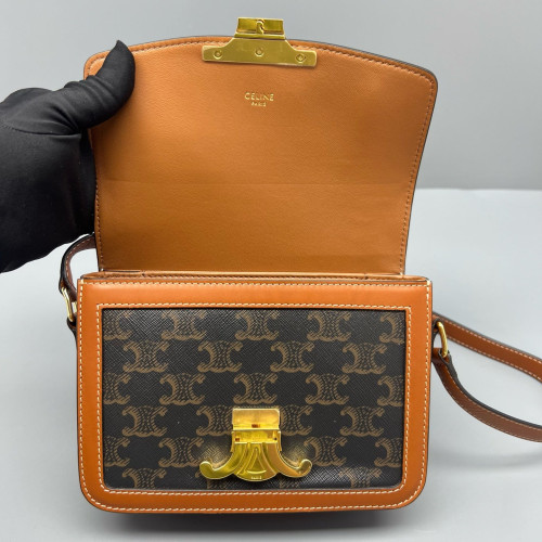 Celine Teen Triomphe Shoulder Bag Triomphe Brown Black Celine Teen Triomphe Shoulder Bag Triomphe Brown Black