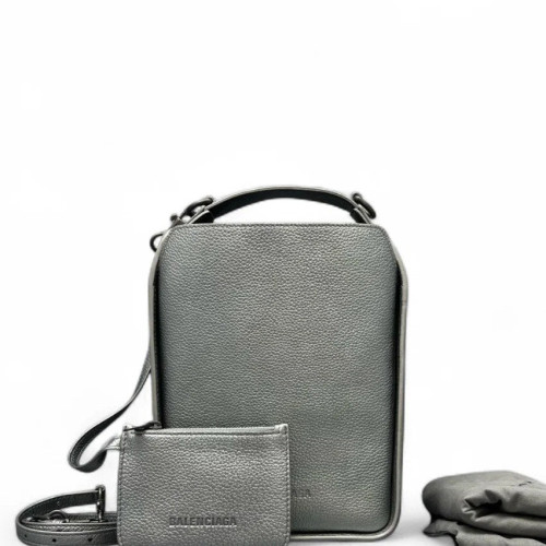 Balenciaga Two-Way Bag Metallic Pebbled Calfskin Silver