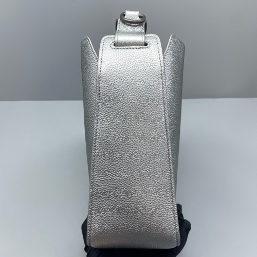 Balenciaga Two-Way Bag Metallic Pebbled Calfskin Silver