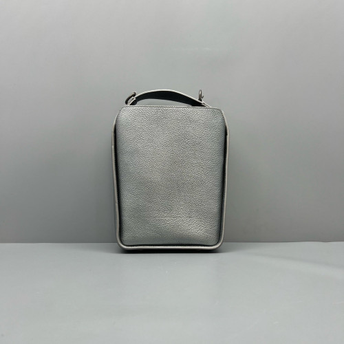 Balenciaga Two-Way Bag Metallic Pebbled Calfskin Silver