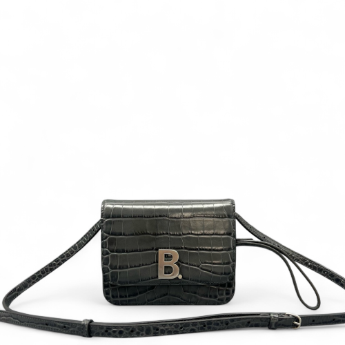 Balenciaga Flap Bag Calfskin Crocodile Embossed Grey