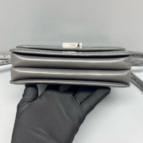 Balenciaga Flap Bag Calfskin Crocodile Embossed Grey