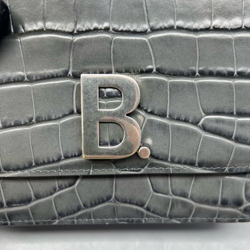 Balenciaga Flap Bag Calfskin Crocodile Embossed Grey