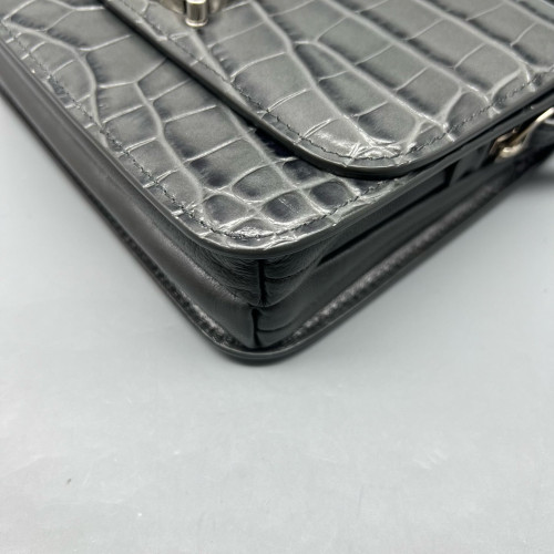 Balenciaga Flap Bag Calfskin Crocodile Embossed Grey