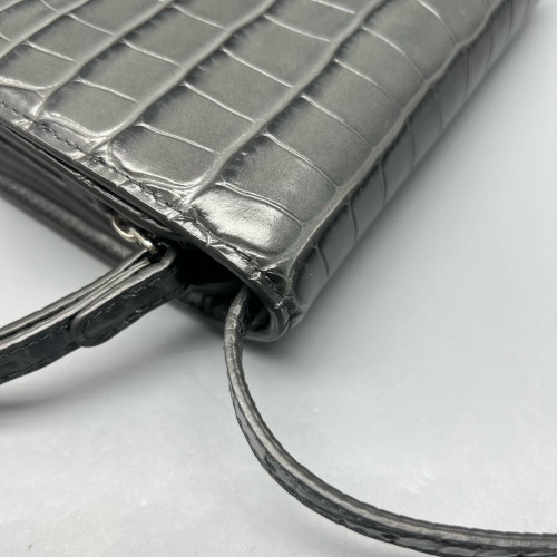 Balenciaga Flap Bag Calfskin Crocodile Embossed Grey