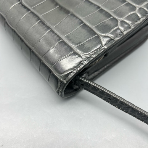 Balenciaga Flap Bag Calfskin Crocodile Embossed Grey