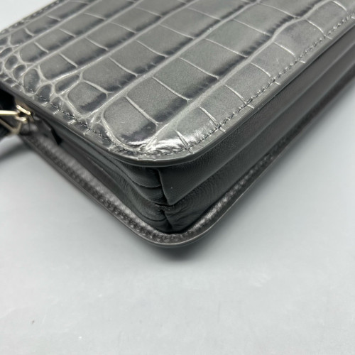 Balenciaga Flap Bag Calfskin Crocodile Embossed Grey