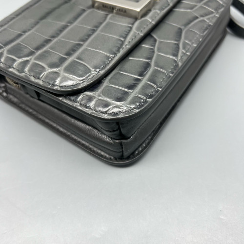 Balenciaga Flap Bag Calfskin Crocodile Embossed Grey