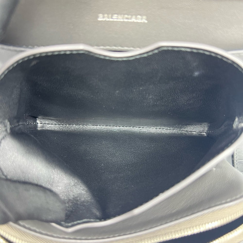 Balenciaga Flap Bag Calfskin Crocodile Embossed Grey