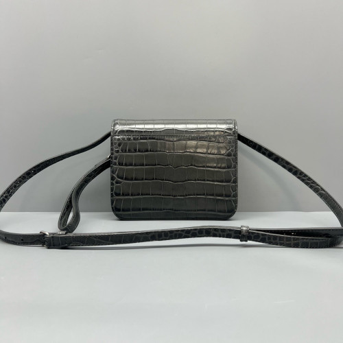 Balenciaga Flap Bag Calfskin Crocodile Embossed Grey
