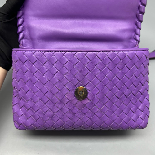 Bottega Veneta Small Olimpia Shoulder Bag Lambskin Intrecciato Purple