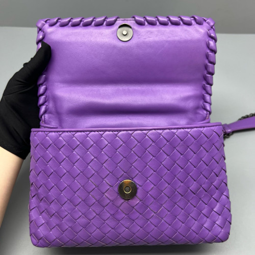 Bottega Veneta Small Olimpia Shoulder Bag Lambskin Intrecciato Purple