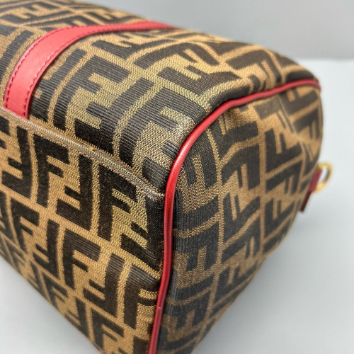 Fendi Boston Bag Canvas Calfskin Brown Red