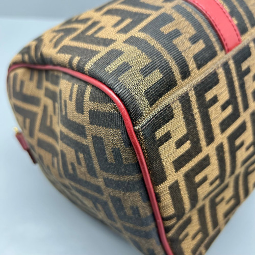 Fendi Boston Bag Canvas Calfskin Brown Red